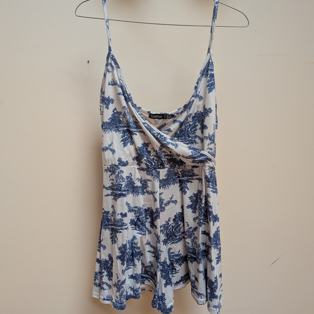 Blue and White Women's Romper